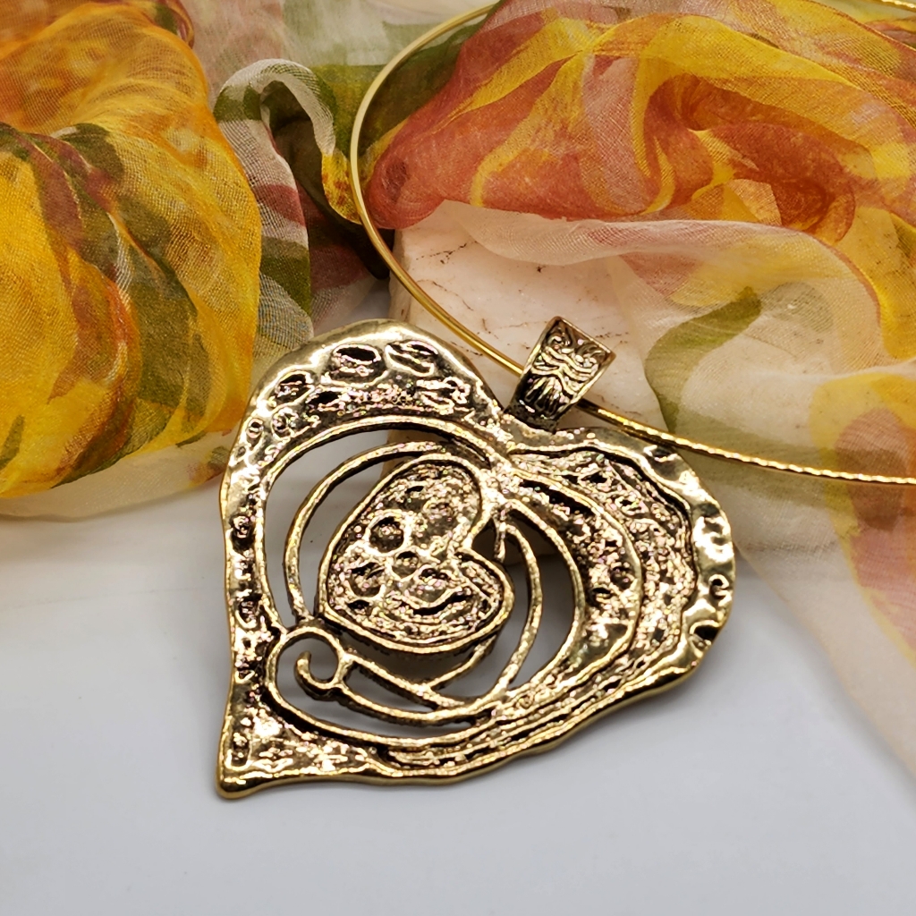 Gold Heart Large Pendant Standard 18 Hypoallergenic Necklace Heart Jewelry
